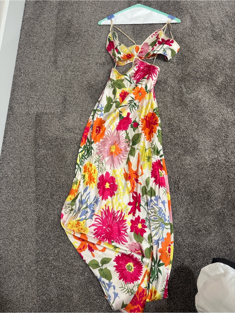 Reformation Cream Floral Cutout Maxi Dress with Pink & Orange Blooms - Picture 5 of 5